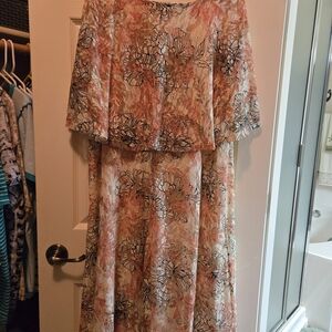 Catherines Coral and Black Floral Long Sleeve Dress